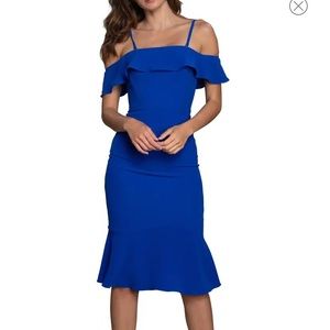 Dress the Population Faye Ruffle Convertible Dress Electric Blue Size Small